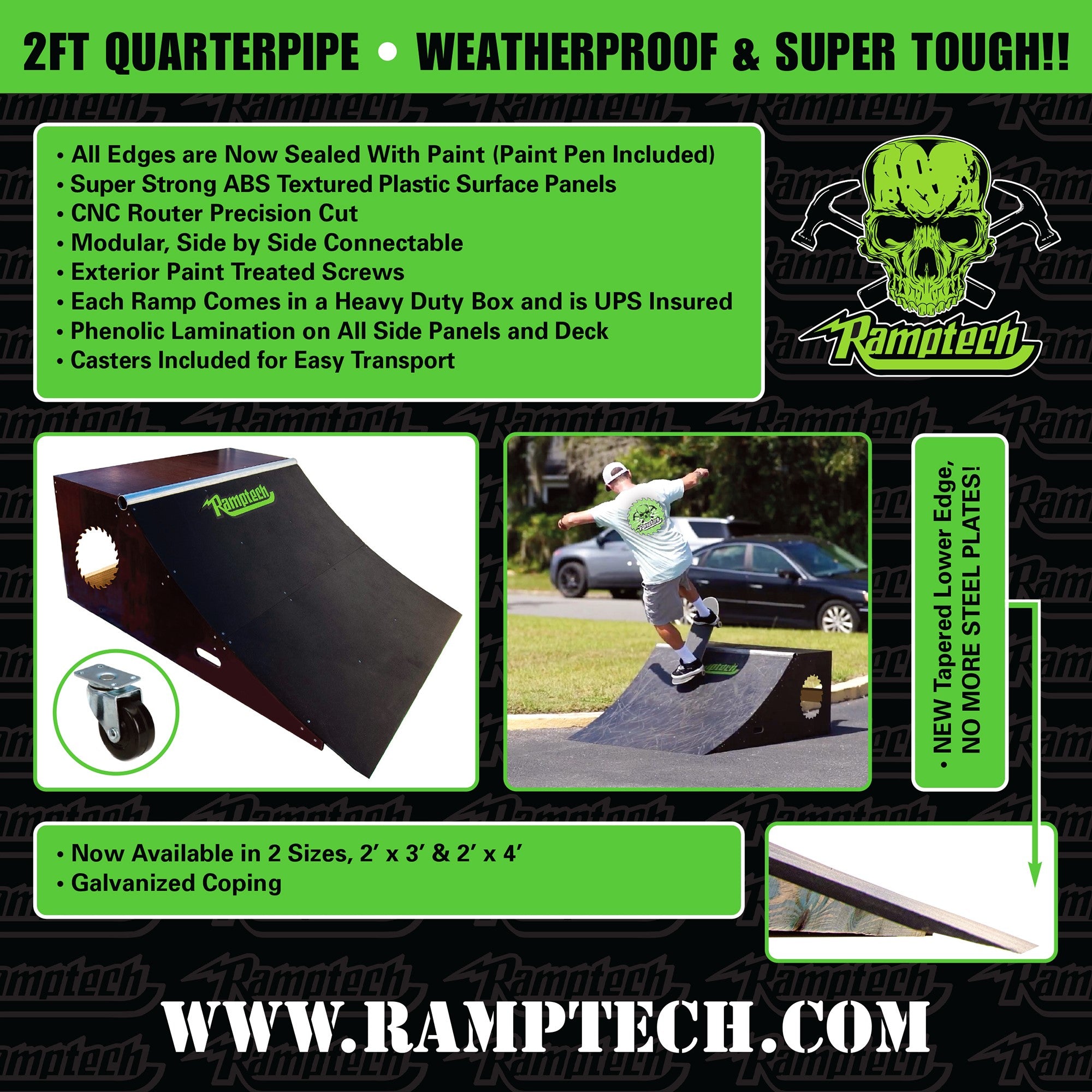 Skate Ramp 2 Skateboard Ramp | 2'x3' Quarter Pipe | Weatherproof | Ramptech Ramps ...